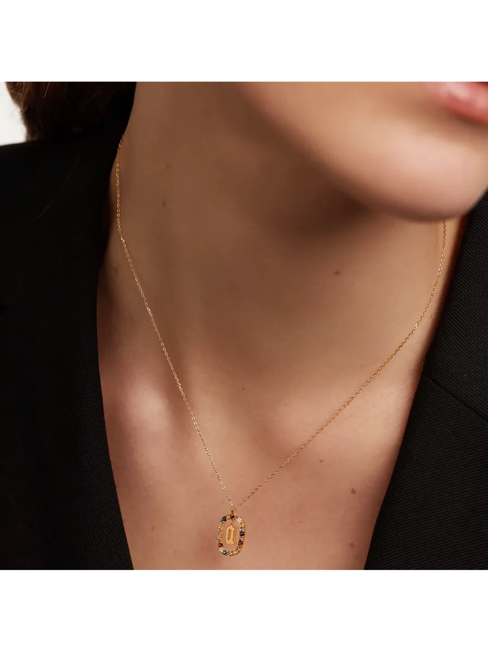 Колье Буква Q серебро 925 пробы покрытое золотом