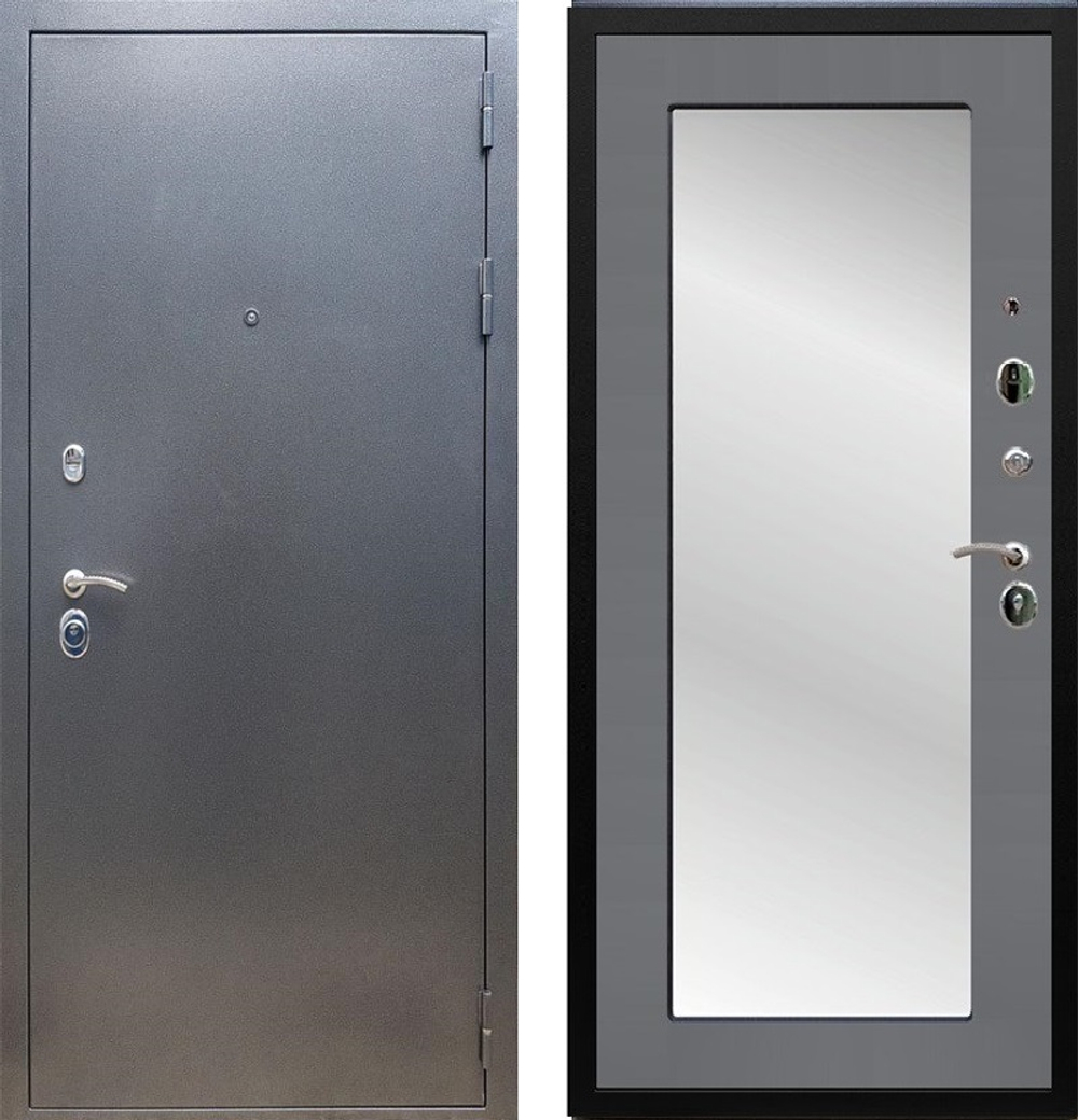 Входная металлическая дверь с зеркалом RеX (РЕКС) 11 Антик серебро / Пастораль  Графит софт