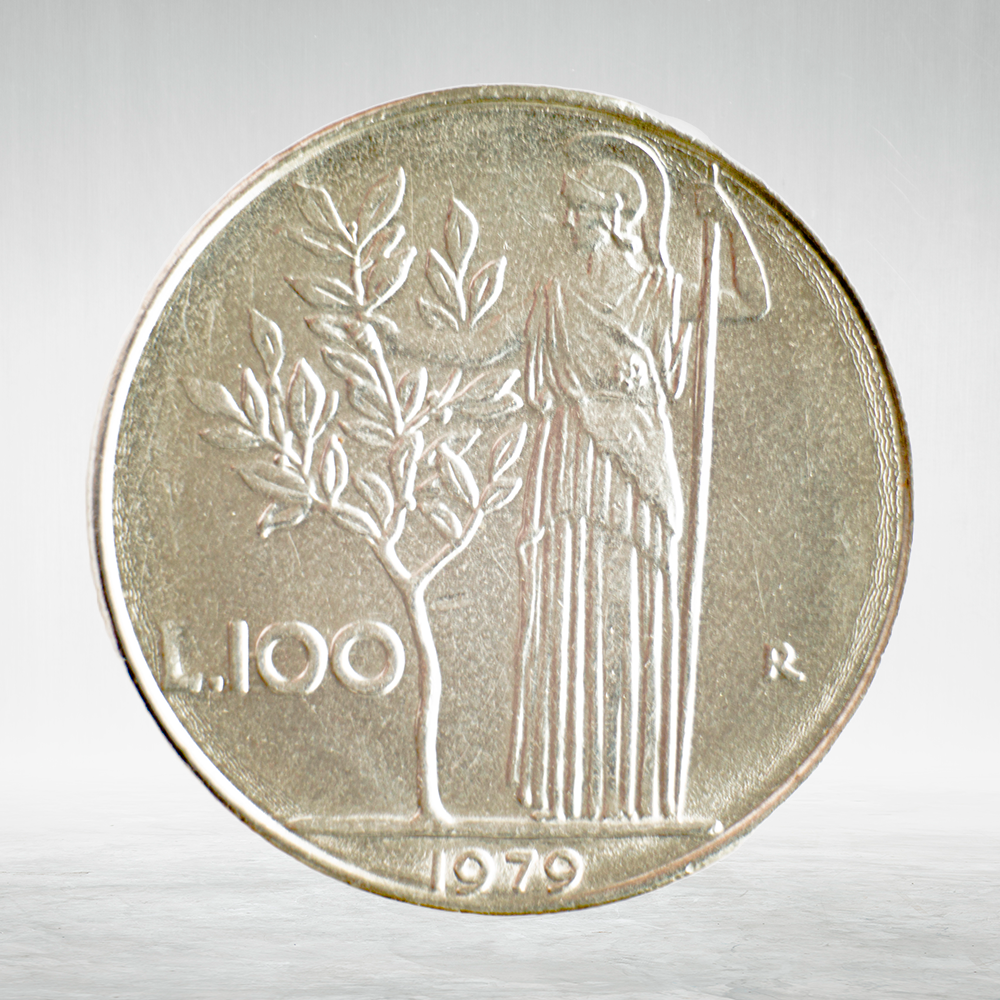 Italy 100 Lire 1979 R "Minerva Standing – Large Type", AU
