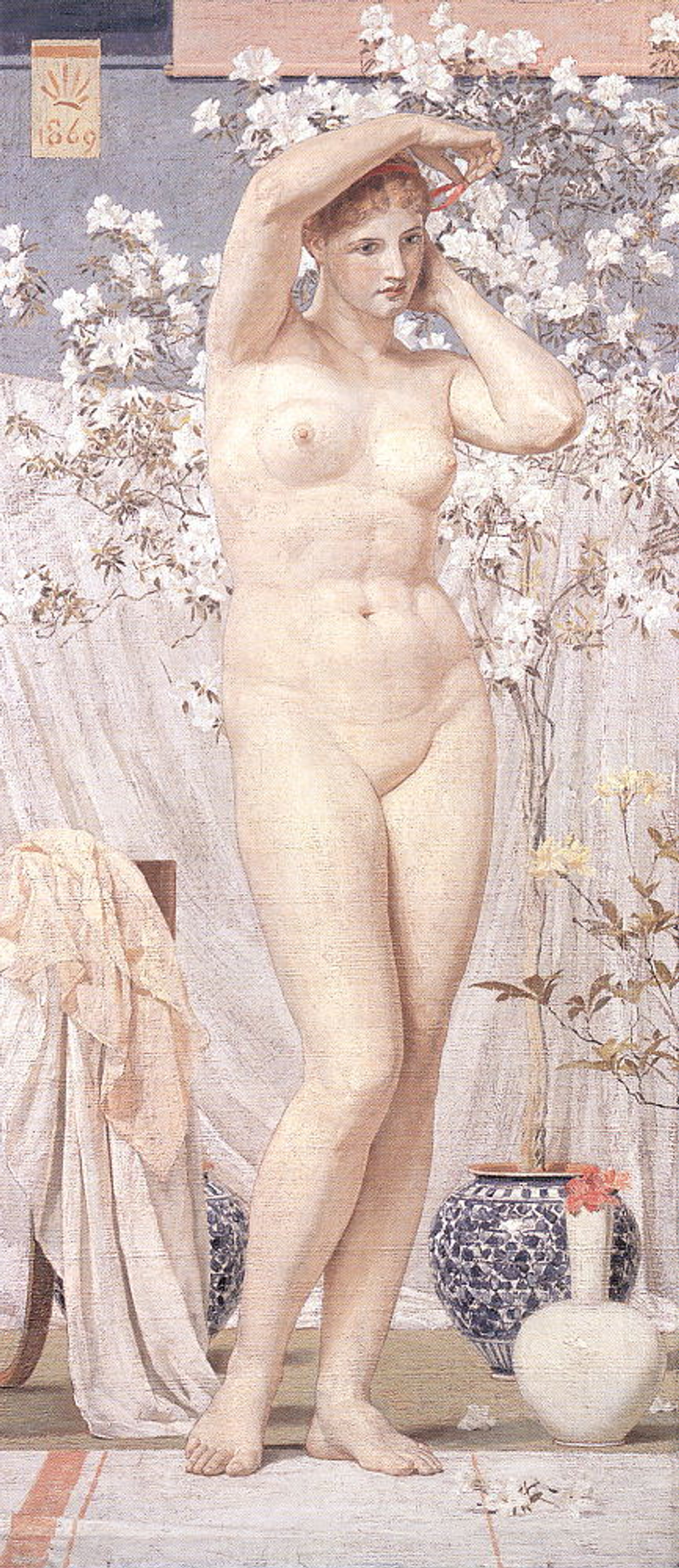 Альберт Джозеф Мур. A Venus, 1869; United Kingdom.  Cтиль: Академизм. Жанр: мифологическая живопись. Масло, холст.  Локация: York Art Gallery, York, UK. Размеры: 76,2 x 160 см.