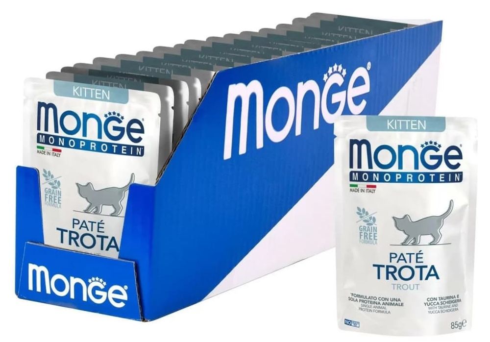 Влажный корм Monge Cat Monoprotein для котят с форелью, пауч 85 г Влажный корм Monge Cat Monoprotein для котят с форелью, пауч 85 г