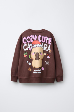 ZARA СВИТШОТ С ПРИНТОМ «КАПИБАРА КАПИФАН» ©, КОРИЧНЕВЫЙ