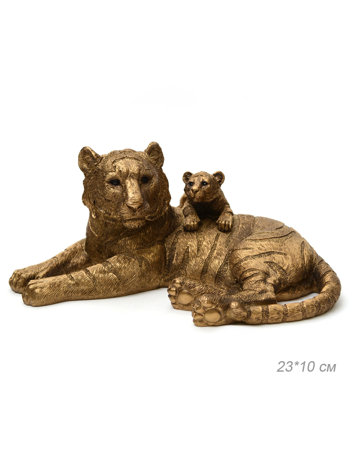 Статуэтка Тигр с тигренком, цвет золотистый, полистоун 24х11 см