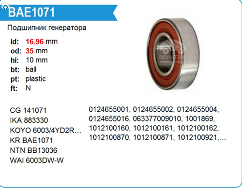Подшипник 16,96*35*10