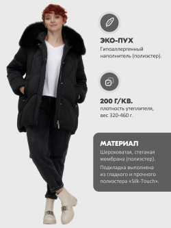 Куртка зимняя женская с мехом и капюшоном тренд черного цвета 7656Ch