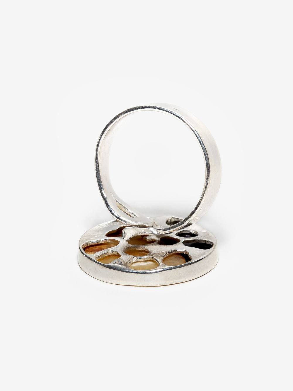 Уникальное серебряное кольцо с пейзажным янтарем, безразмерное