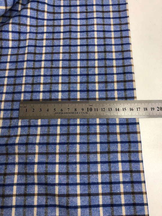 Коттон фланель сорочка принт клетка синий/голуб/коричн NB#008