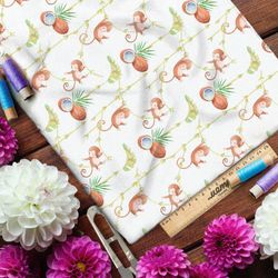 Ткань дюспо весёлые обезьянки и кокосы