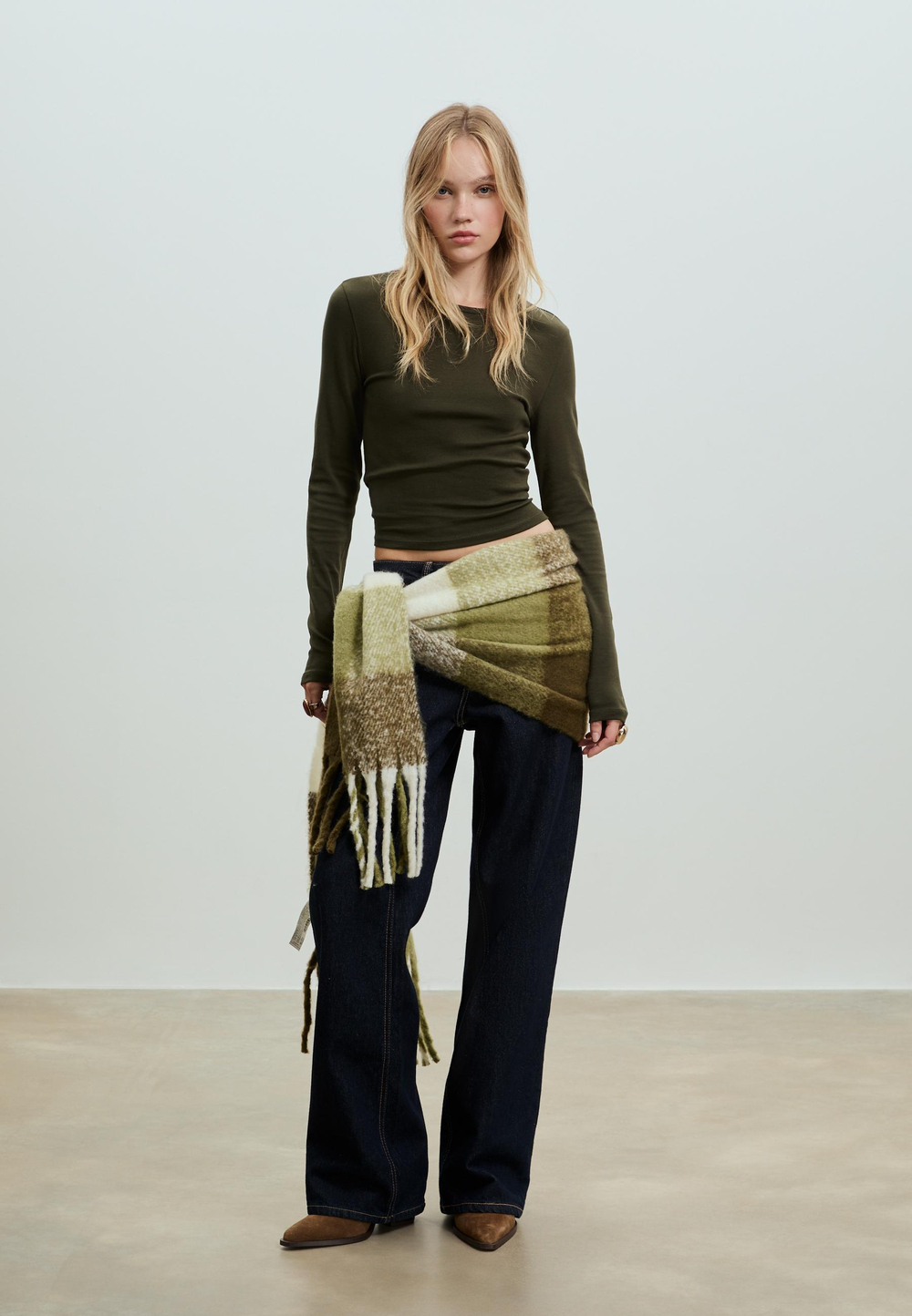 STRADIVARIUS Клетчатый шарф, хаки