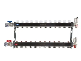 Колекторная группа для отопления из нержавеющей стали Rommer 1* х 3/4* - 12 выходов (в сборе без расходомеров)