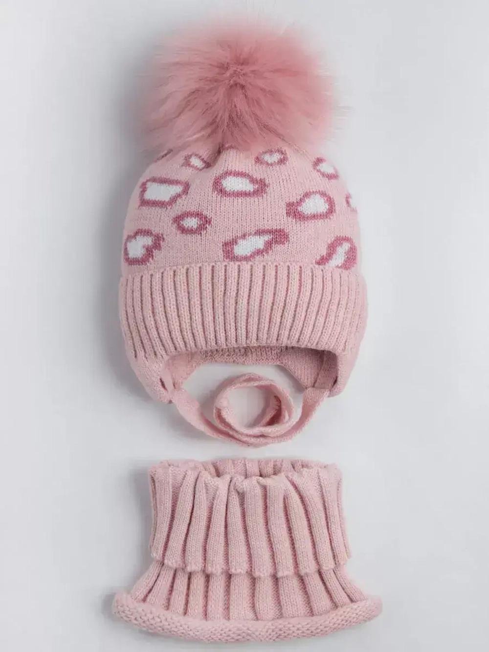 Шапка зимняя для девочки со снудом, леопардовая