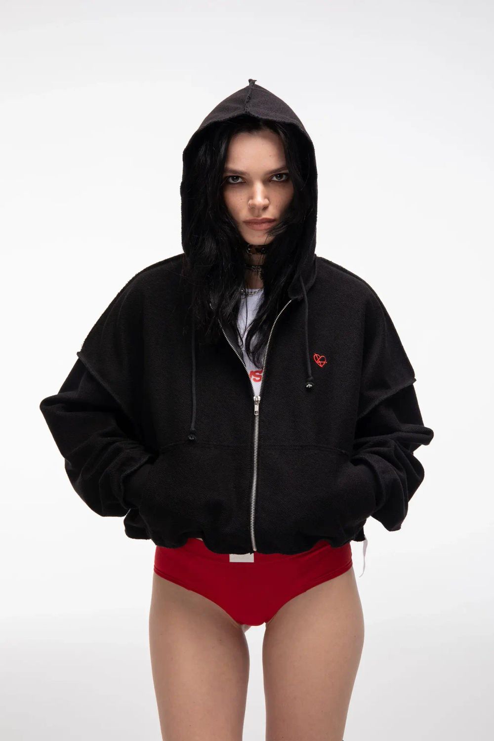 Худи Kraizy Stripes Zip Logo Heart черный