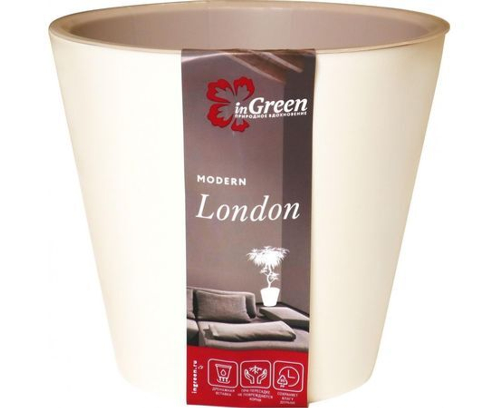 Горшок для цветов London D230мм (5л) со вставкой, Сливочный, пластик ING6206СЛ InGreen