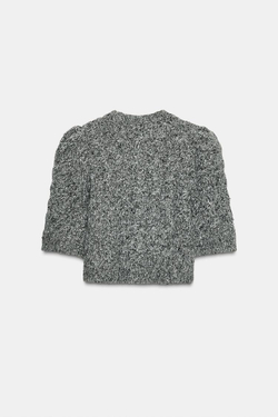 ZARA КАРДИГАН С ОБЪЕМНЫМИ РУКАВАМИ, БЕЛЫЙ/ЧЕРНЫЙ