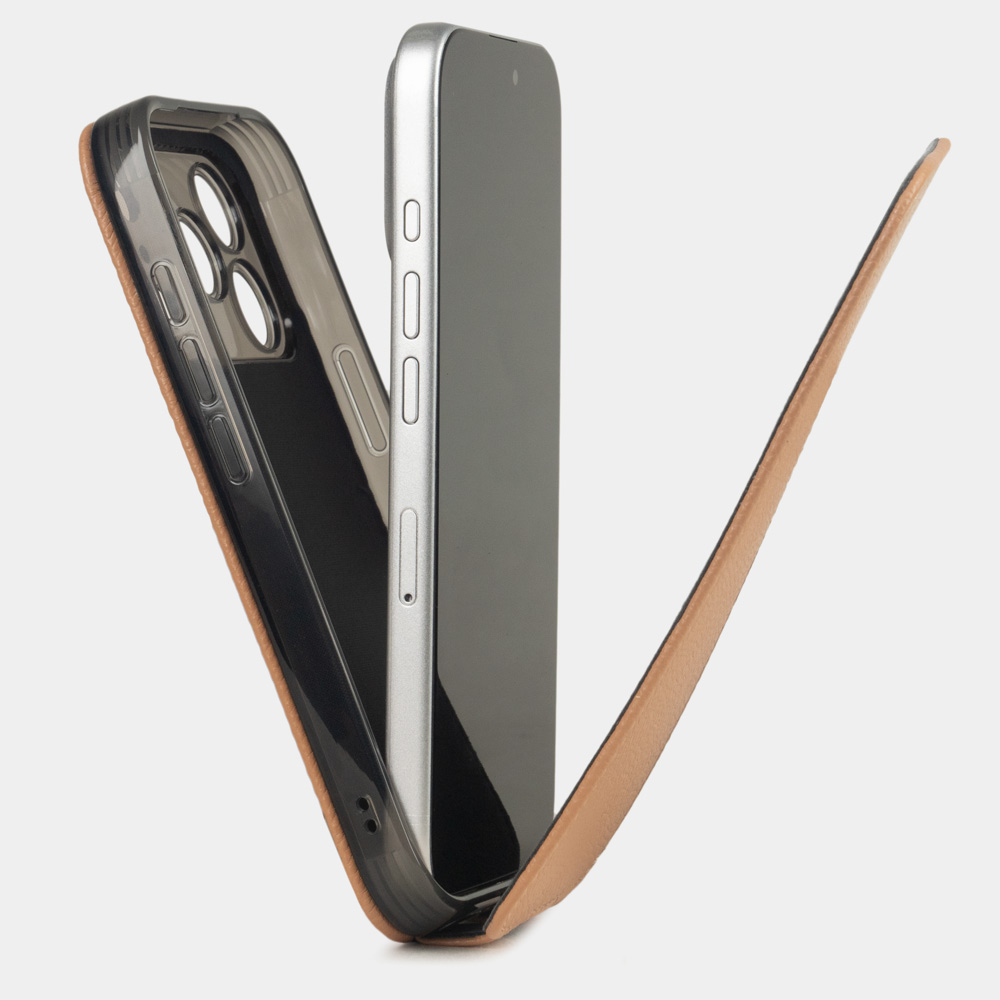 Чехол iPhone 17 Pro натуральная кожа сафьяно, цвета кэмел