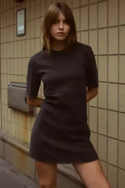 ZARA КОРОТКОЕ ПЛАТЬЕ ИЗ МЯГКОЙ ТКАНИ, ТЕМНЫЙ АНТРАЦИТ