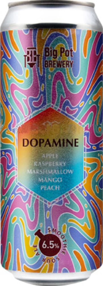 Пиво Биг Пот Дофамин: Эппл, Распберри, Маршмеллоу, Манго, Пич / Big Pot Dopamine: Apple, Raspberry, Marshmallow, Mango, Peach 0.45 - банка