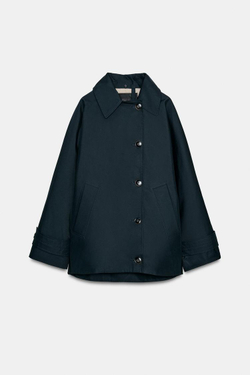 ZARA ТРЕНЧ С МЕХОВЫМ ВОРОТНИКОМ — ZW COLLECTION, МОРСКОЙ СИНИЙ