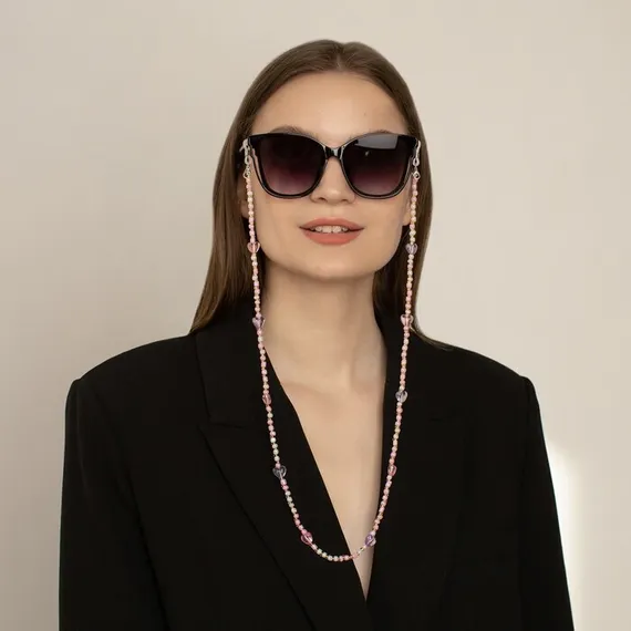 Цепочка для очков &quot;Сердечки&quot; объёмные, цвет розово-фиолетовый, 70 см