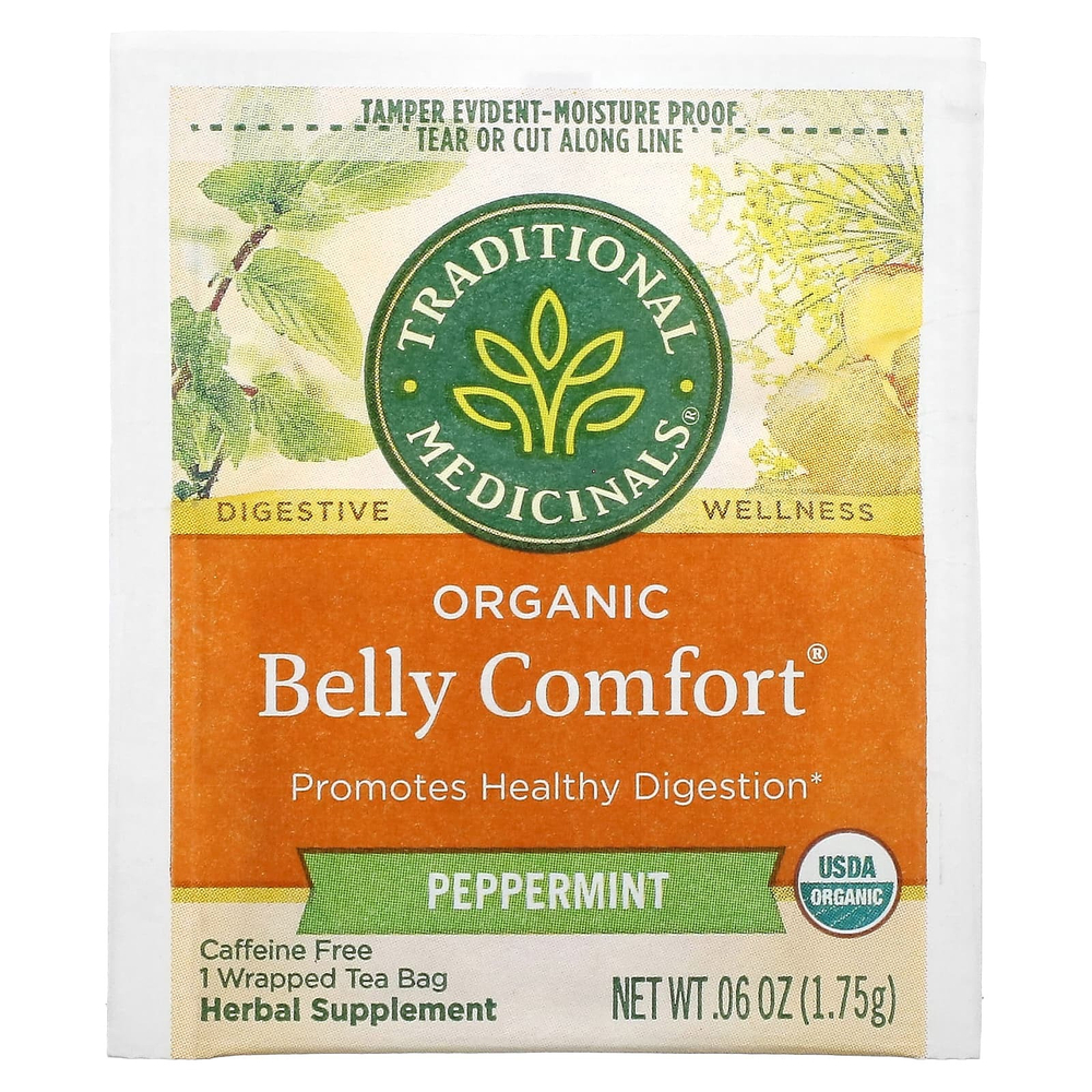 Traditional Medicinals, Organic Belly Comfort, перечная мята, без кофеина, 16 чайных пакетиков в упаковке, 28 г (0,99 унции)