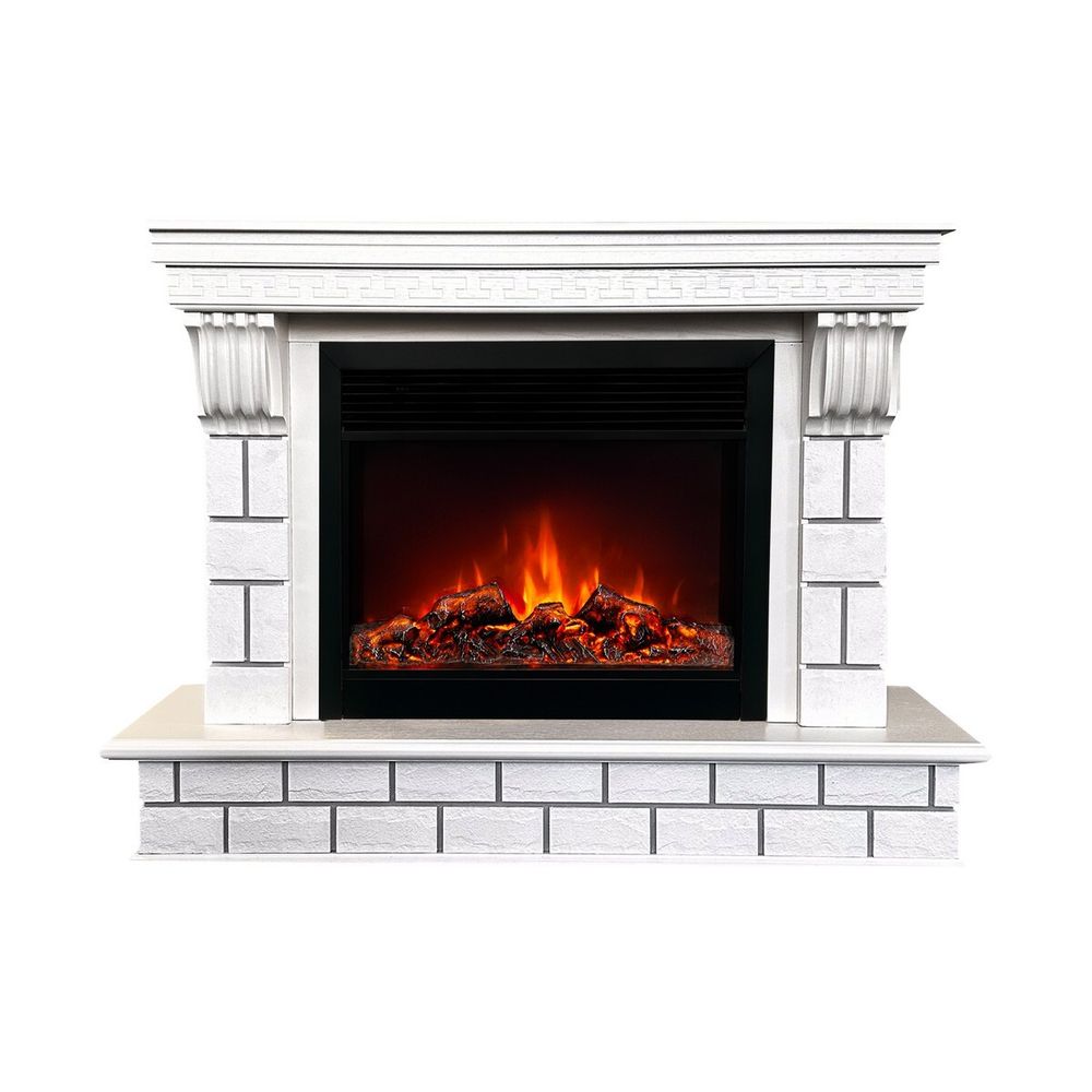 Электрокамин RealFlame Castle 26 WT молочный с очагом Moonblaze Black