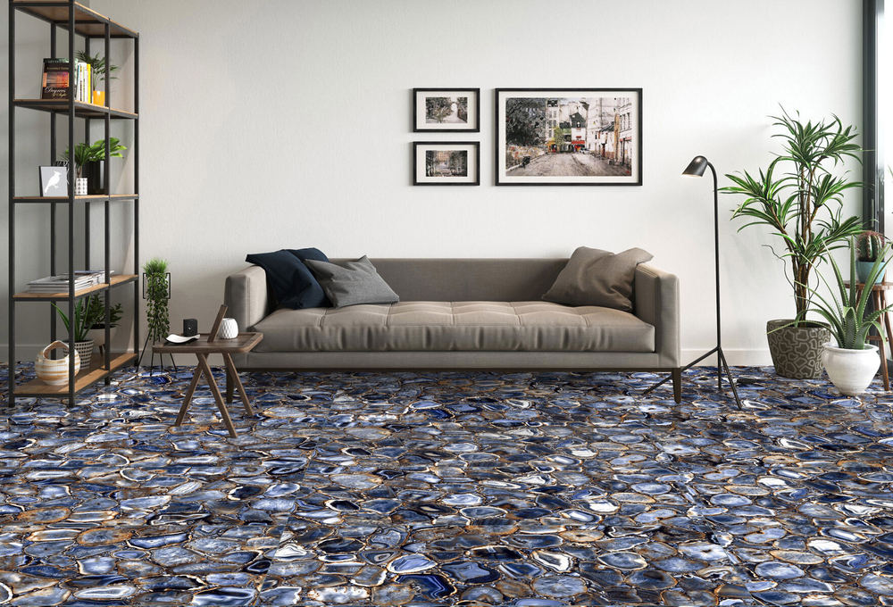 Керамогранит Agat Blue 60x120 см 1.44 м² полированный цвет синий