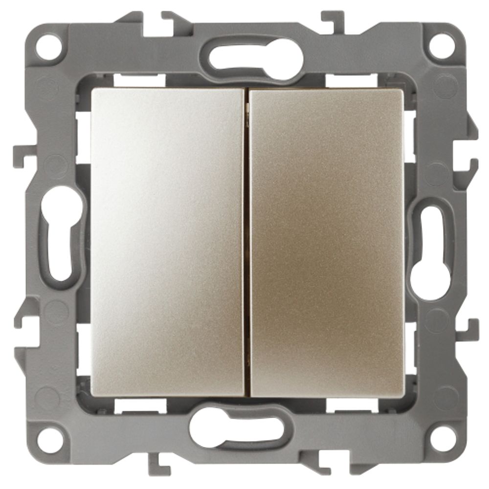 12-1004-04 ЭРА Выключатель двойной, 10АХ-250В, IP20, без м.лапок, Эра12, шампань | Эра 12 Шампань