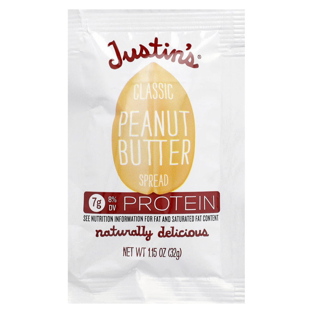 Justin's Nut Butter, Классическое арахисовое масло,  10  пакетиков, 1,15 унций (32 г) в упаковке