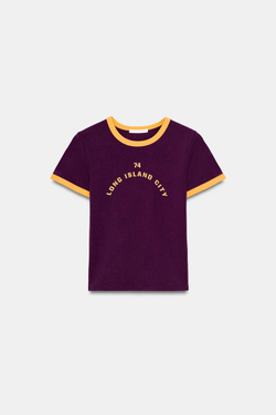 ZARA ФУТБОЛКА С НАДПИСЬЮ, ВИННЫЙ