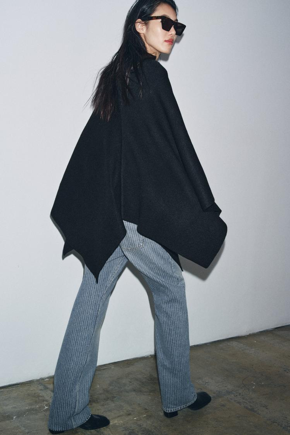 ZARA ТРИКОТАЖНАЯ НАКИДКА, ЧЕРНЫЙ