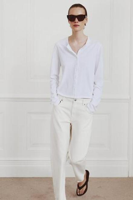 ZARA ФУТБОЛКА ИЗ 100% ХЛОПКА НА ПУГОВИЦАХ, БЕЛЫЙ