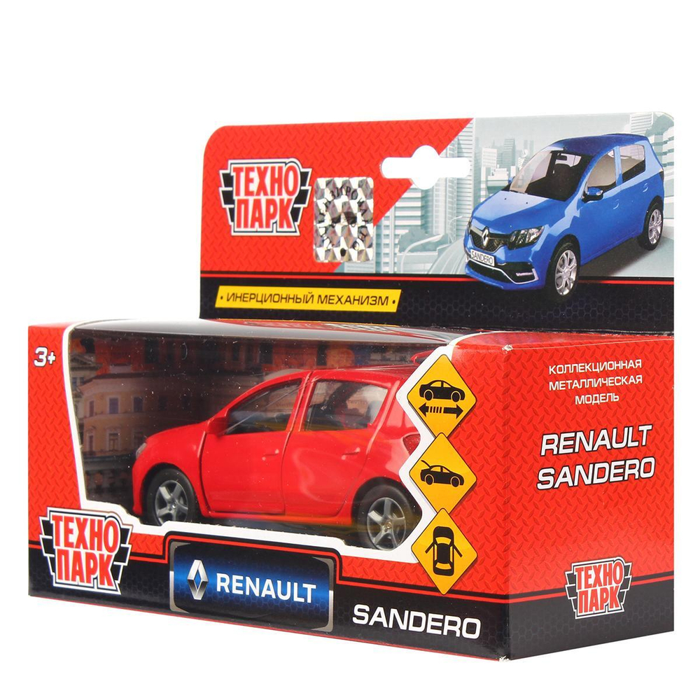 Модель ин. мет. "Renault Sandero" 12см, открыв.двери, красный, коробка SB-17-61-RS-N(RE)-WB (Технопарк)