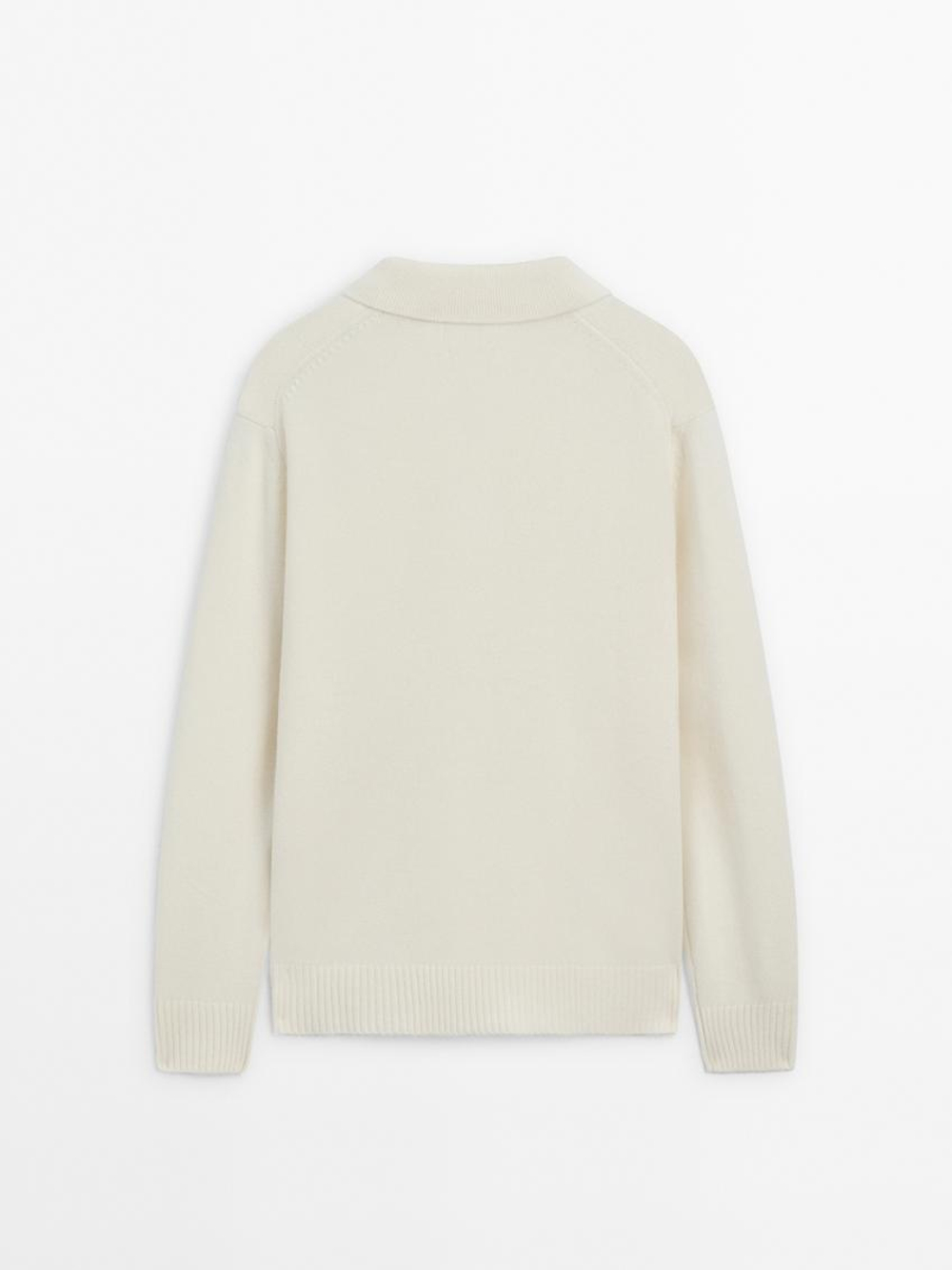 Massimo Dutti Свитер из 100% шерсти с воротником-поло, натуральный