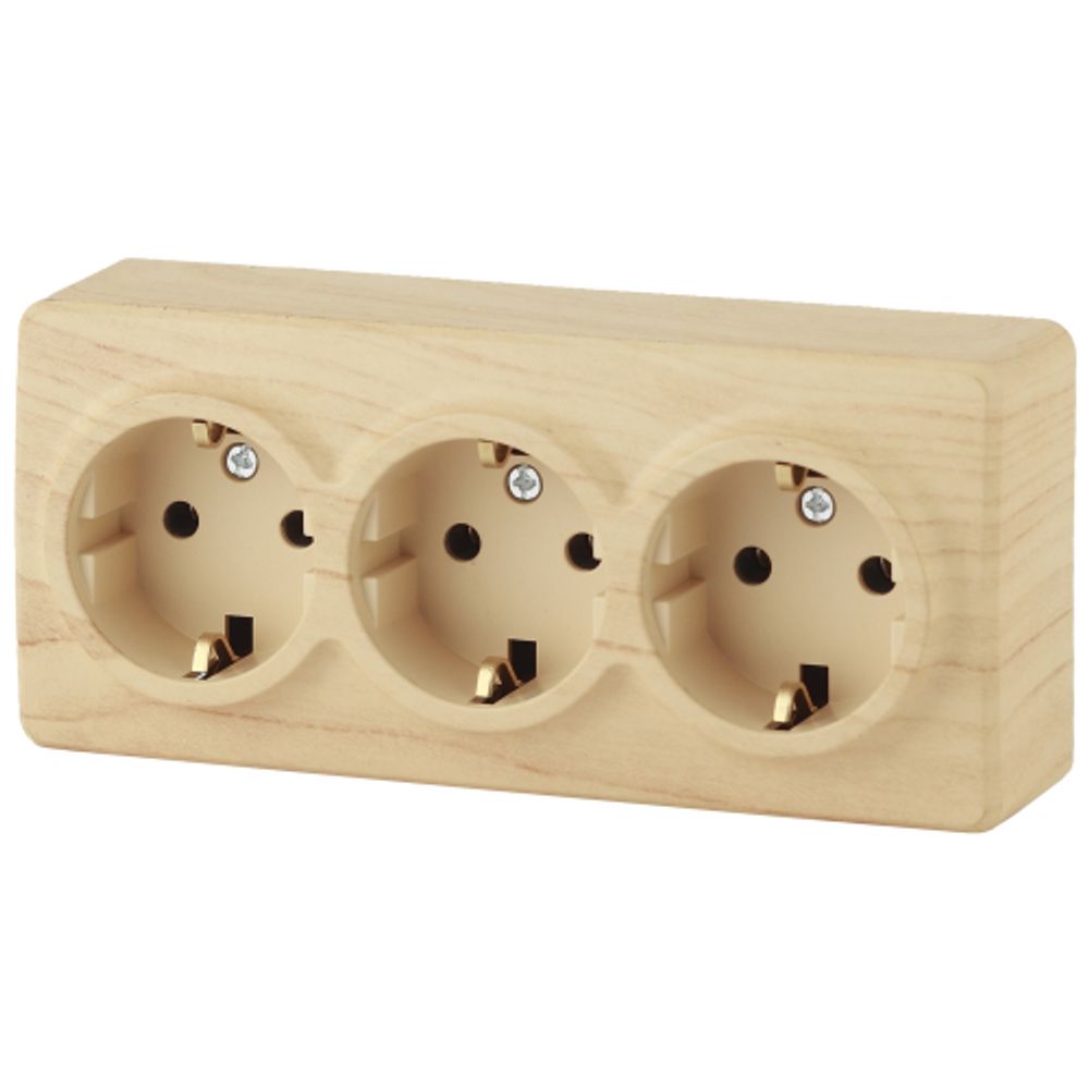 Розетка ЭРА Эксперт 11-2208-11 тройная с заземлением 3х2P+E Schuko 16A-250В IP20 ОУ сосна | Эра Эксперт