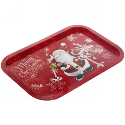 Поднос жестяной 34,5*23,5см «Дед Мороз с пингвином»
