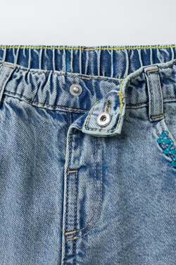 ZARA ДЖИНСЫ BAGGY С ВЫШИВКОЙ, ГОЛУБОЙ