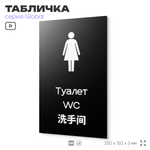 Табличка Мужской туалет, на дверь и стену, информационная и мультиязычная (русский, английский, китайский), серия GLOBAL, 25х15 см, Айдентика Технолоджи