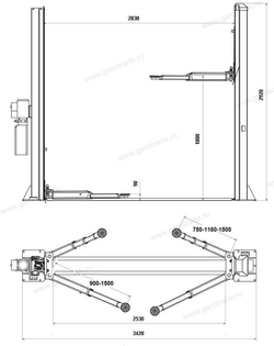 Двухстоечный автомобильный подъемник для автосервиса грузоподъемность 4500 кг RLP2-450 (серый)