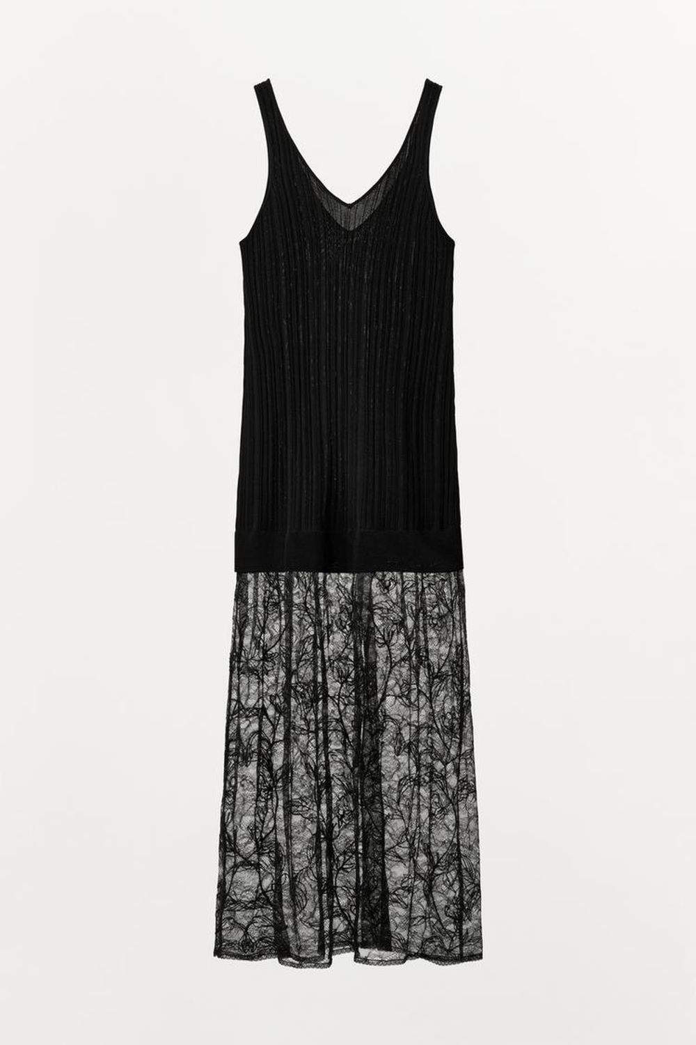 ZARA ТРИКОТАЖНОЕ ПЛАТЬЕ С КРУЖЕВОМ, ЧЕРНЫЙ