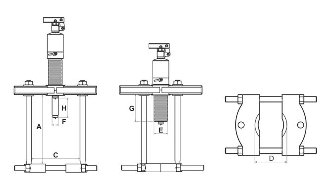 МАСТАК (104-19708) Съемник подшипников гидравлический, 8 т, 28-150 мм, сегментного типа, с совмещенным насосом