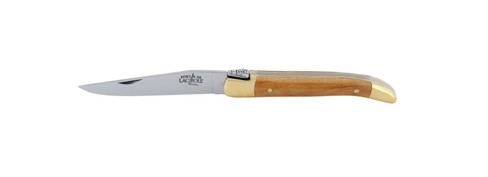 Folding knife, 11 cm blade, 2 brass bolsters, Olivewood handle