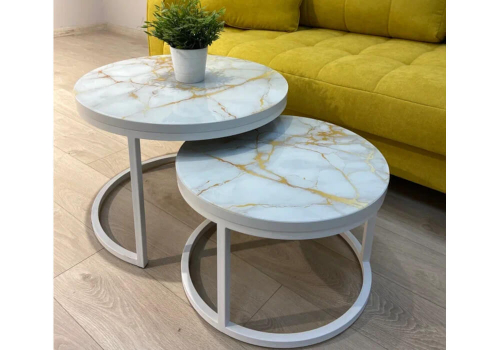 Стол Журнальный №6 белый муар/600х600/круг Пласт.2к вельдский сла704/кр.белая/2 столеш.500х500/двойн