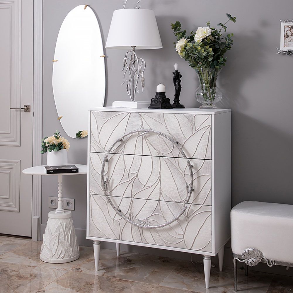 Комод Арт Классик с 3 ящиками Айс Античное серебро