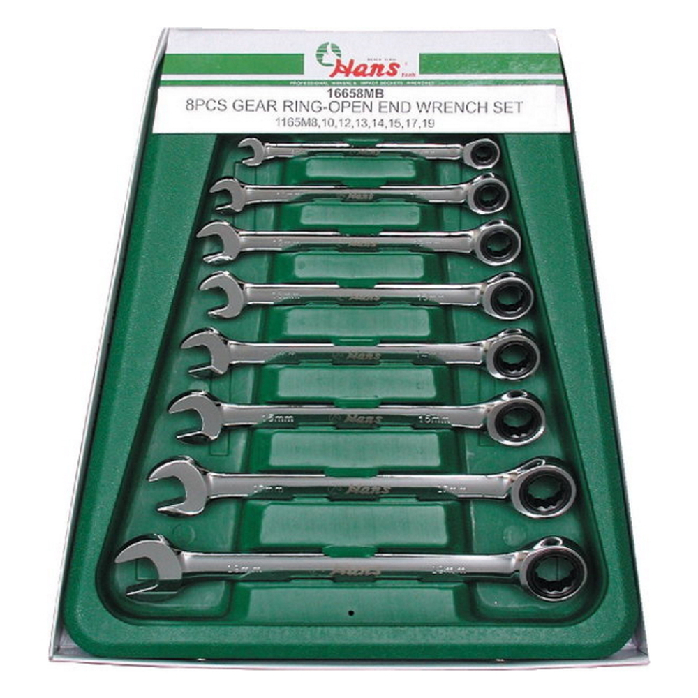 Набор ключей трещоточных комбинированных Hans, 16658MUB 8 предметов