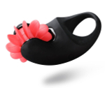 Черное эрекционное кольцо KISS с движущимися лепестками (Цвет: черный с красным)
