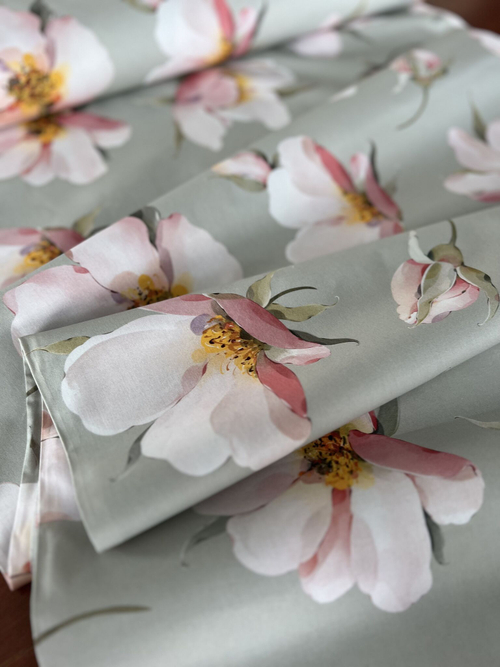 Премиум поплин диджитал "Магнолия на зеленом"