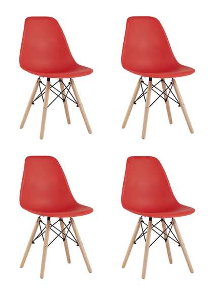 Eames Style DSW красный пластик, стальной каркас, натуральный массив бука