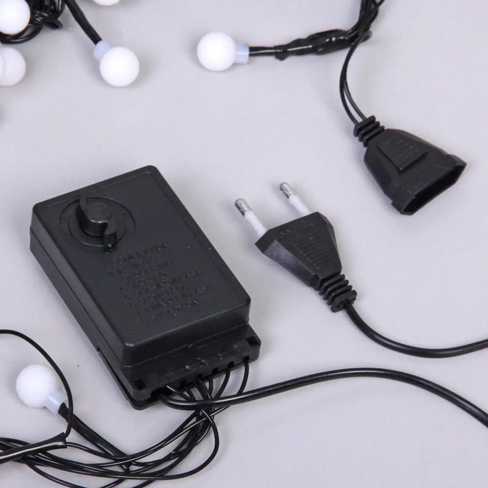 Гирлянда для дома Мишура 4 м, 200 ламп LED, d-1,4 см, черный пров, 8 реж, IP-40, Белый (возможность соединения)