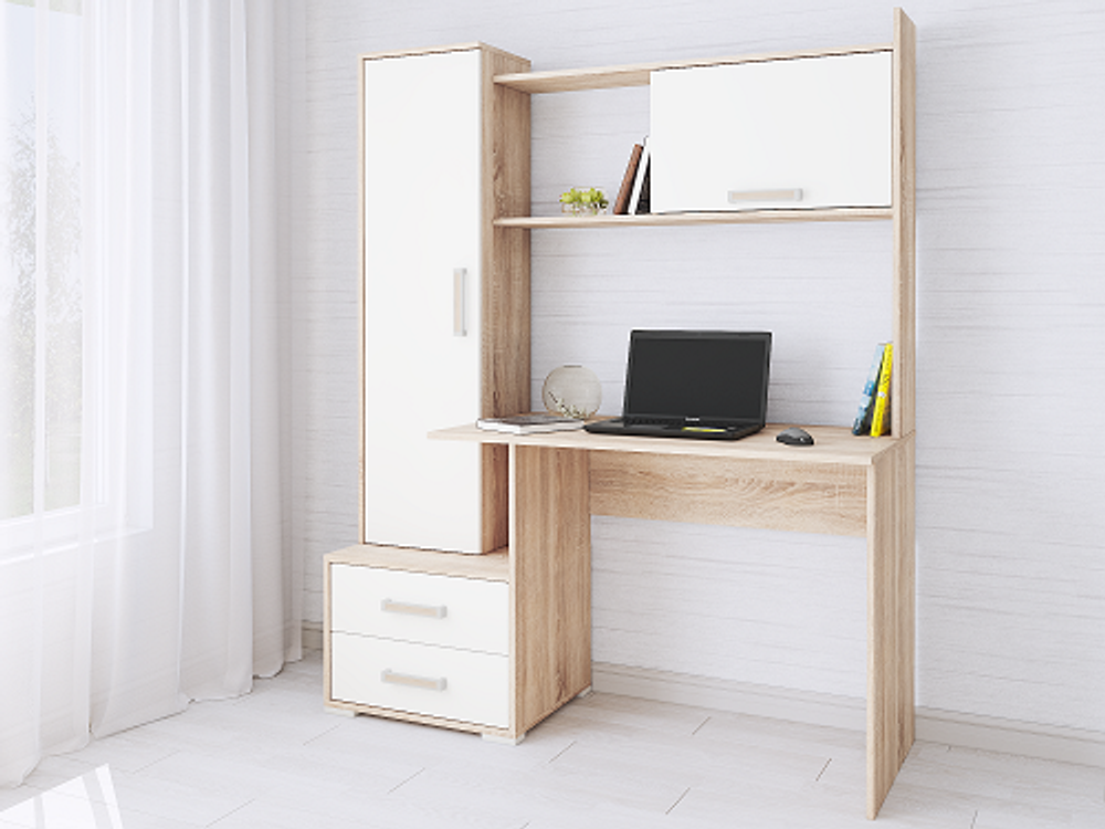 Стол компьютерный Квартет-9, дуб сонома/белый