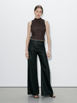 Massimo Dutti Топ из хлопковой смеси с набивным рисунком, шоколадно-коричневый